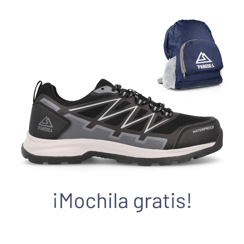 Zapatillas Trekking Hombre Resistentes Velefique Negro + Mochila de REGALO