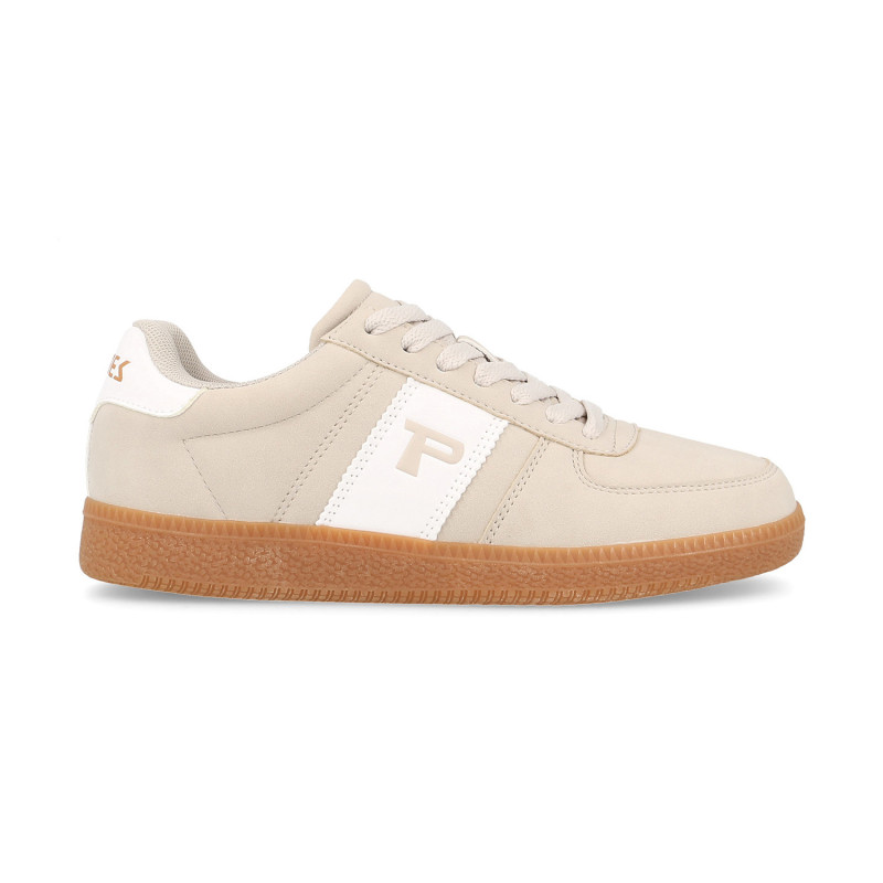 Zapatillas casual mujer Aregume en beige con diseño retro y la icónica 'P'